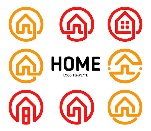 Coleção de vetores de estilo de contorno de logotipos para casa Conjunto de ícones de negócios imobiliários Ícone isolado de casa Logotipo simples criativo de apartamento