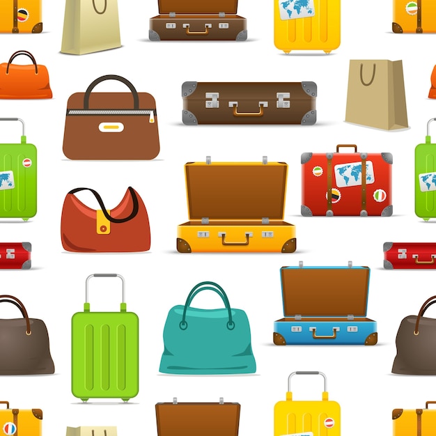 Coleção de vetores de malas de viagem de cores diferentes Padrão sem emenda