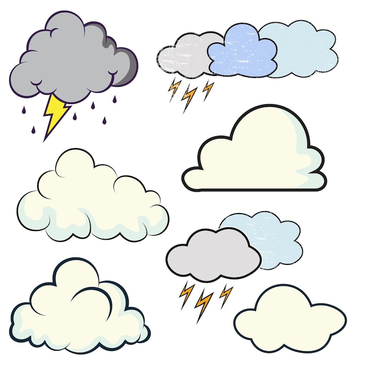 Vetor coleção de vetores de nuvens retrô estilo desenho animado ilustração vetorial de ícones de nuvens
