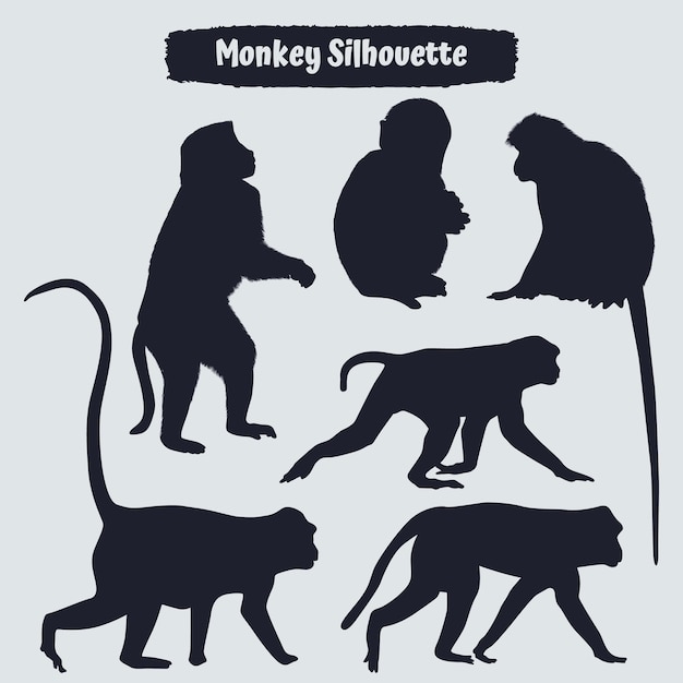 Coleção de vetores de silhuetas de macacos animais