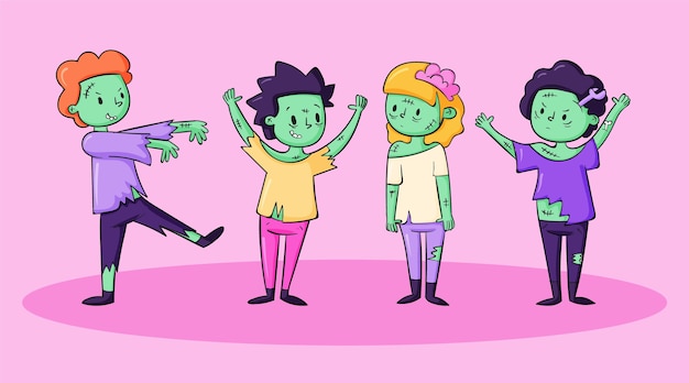 Coleção de zumbis de halloween desenhada à mão