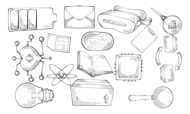 Coleção desenhada à mão de tecnologia emergente