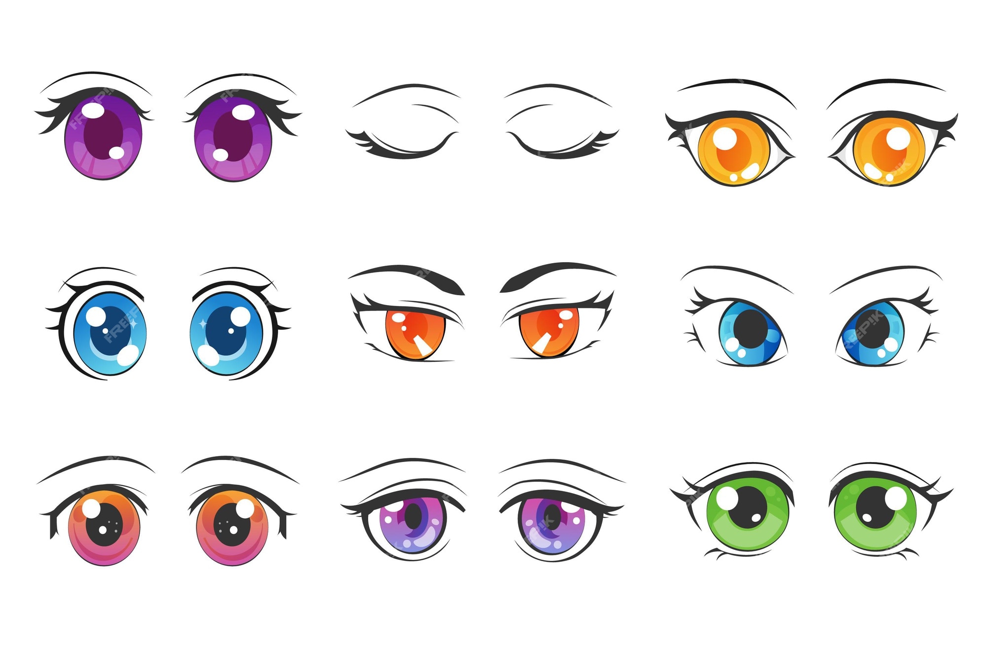 Coleção colorida detalhada de olhos de anime