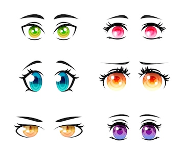 Coleção colorida detalhada de olhos de anime