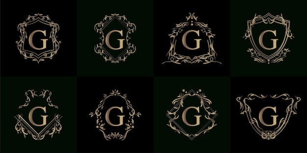 Coleção do logotipo inicial g com ornamento de luxo ou moldura de flor