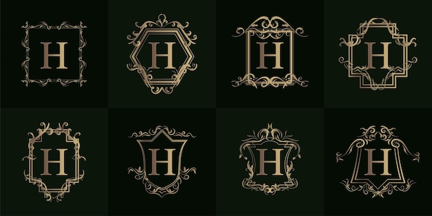 Coleção do logotipo inicial h com ornamento de luxo ou moldura de flor