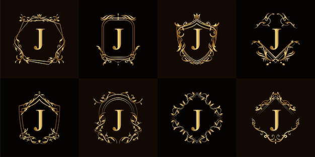 Coleção do logotipo inicial j com ornamento de luxo ou moldura de flor