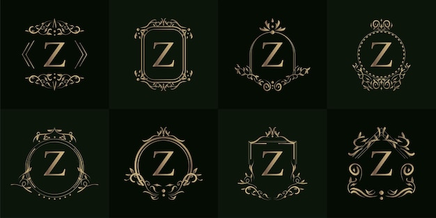 Coleção do logotipo z inicial com ornamento de luxo ou moldura de flor