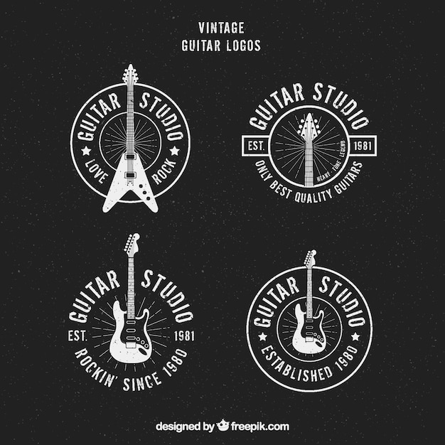 Vetor coleção do vintage de logotipos redondos da guitarra