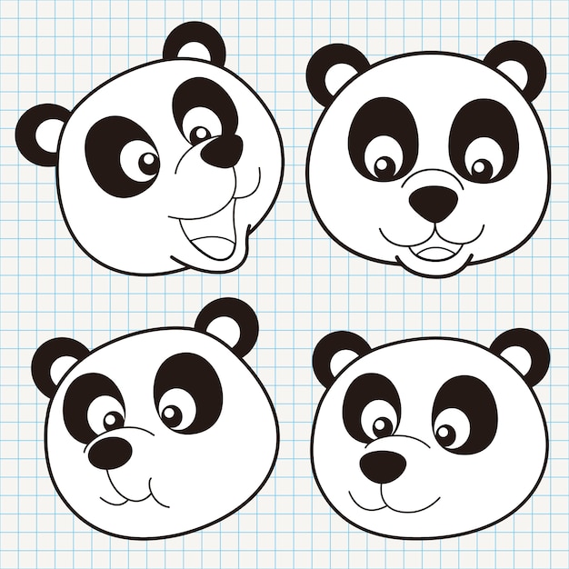 Coleção doodle cute panda face