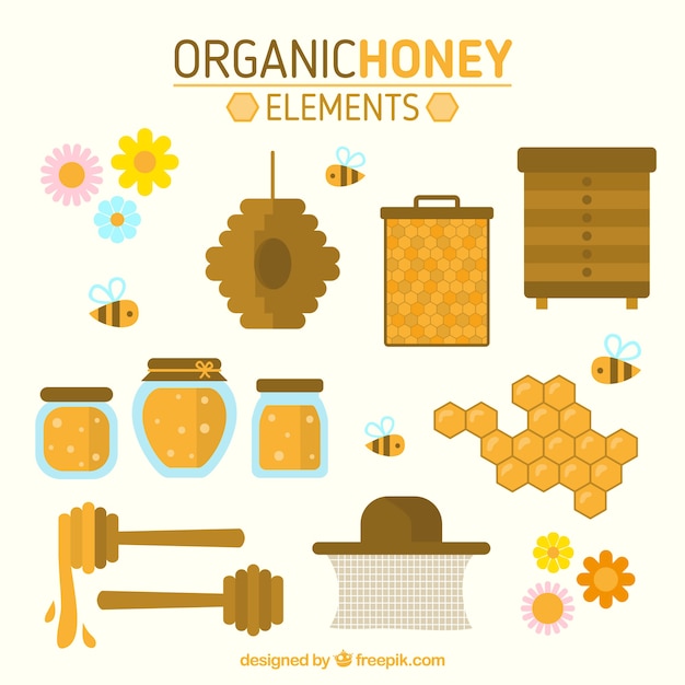 Vetor coleção elemento de mel orgânico em design plano
