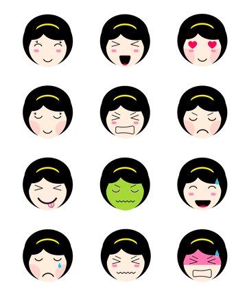 Feliz Rosto Desenho Animado, Kawaii Expressão Personagem Bonito Engraçado E  Emoticon Tema Ilustração Vetorial Royalty Free SVG, Cliparts, Vetores, e  Ilustrações Stock. Image 137749088