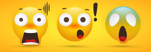 Coleção emoji que mostra extremo choque no amarelo
