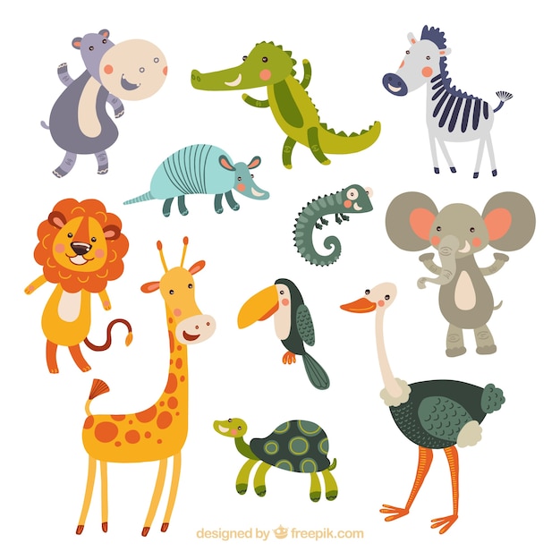 Vetor coleção engraçada dos animais desenhados à mão