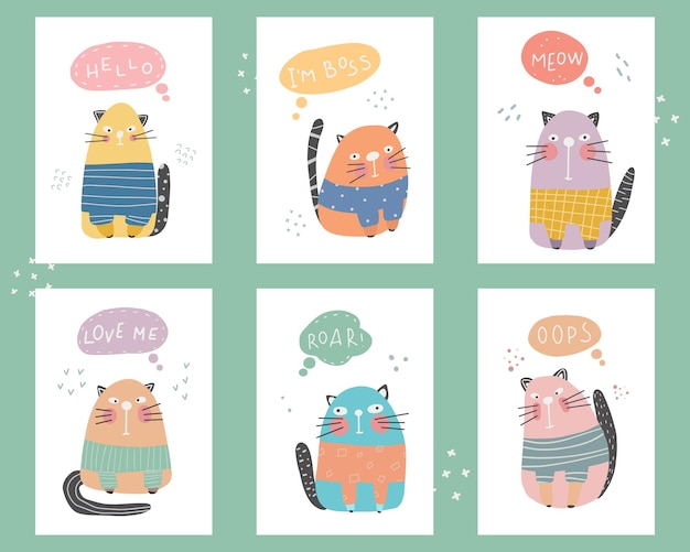 Coleção fofa de gatos com letras Estampa infantil para o berçário Ideal