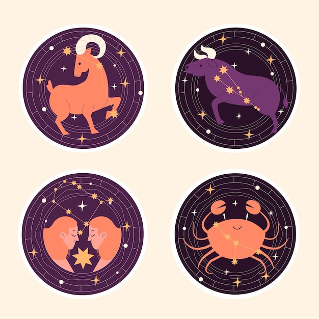 Coleção ingênua de adesivos de signos astrológicos