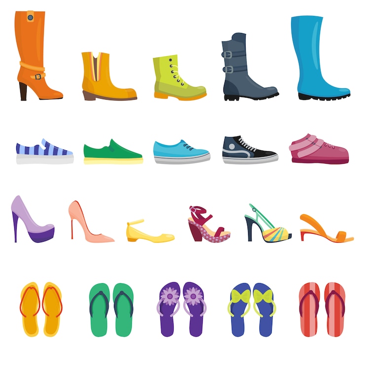 Vetor coleção isolada de sapatos diferentes