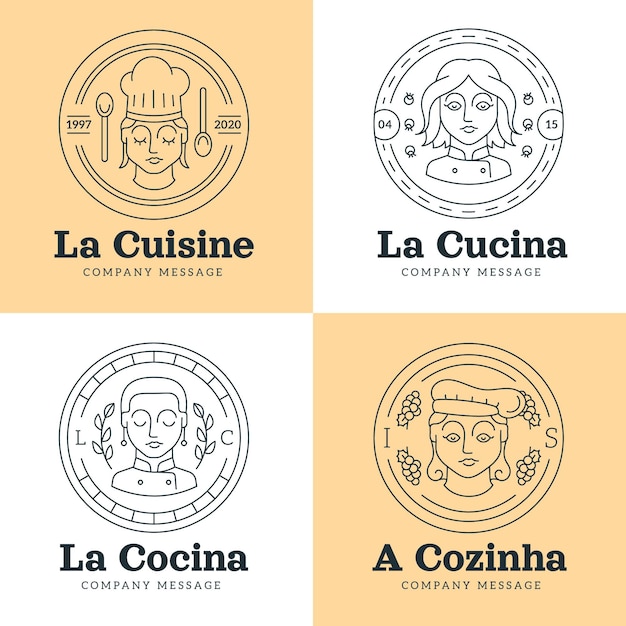 Coleção linear plana de logotipo feminino chef