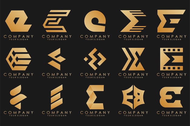 Vetor coleção logotipos luxo dourado com letras e logotipos abstratos geométricos