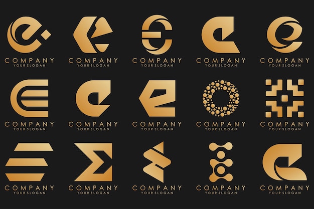 Coleção logotipos luxo dourado com letras e logotipos abstratos geométricos