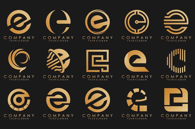 Coleção logotipos luxo dourado com letras e logotipos abstratos geométricos