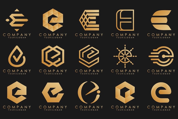 Coleção logotipos luxo dourado com letras e logotipos abstratos geométricos