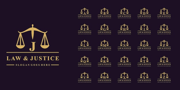 Coleção luxuosa de logotipos de escritórios de advocacia com a letra inicial de a a z Premium Vector