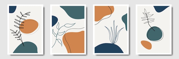 Coleção minimalista e moderno, abstrato com linhas de arte, folhas de estilo botânico tropical boêmio