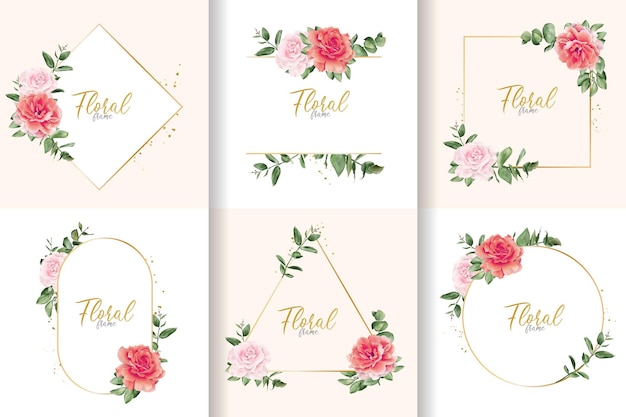 Coleção minimalista em aquarela floral com flores e folhas desenhadas à mão