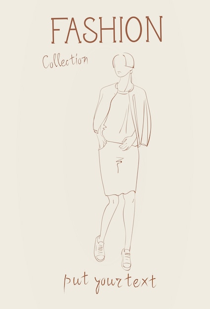 Vetor coleção moda roupas modelo feminino vestindo roupas moda esboço