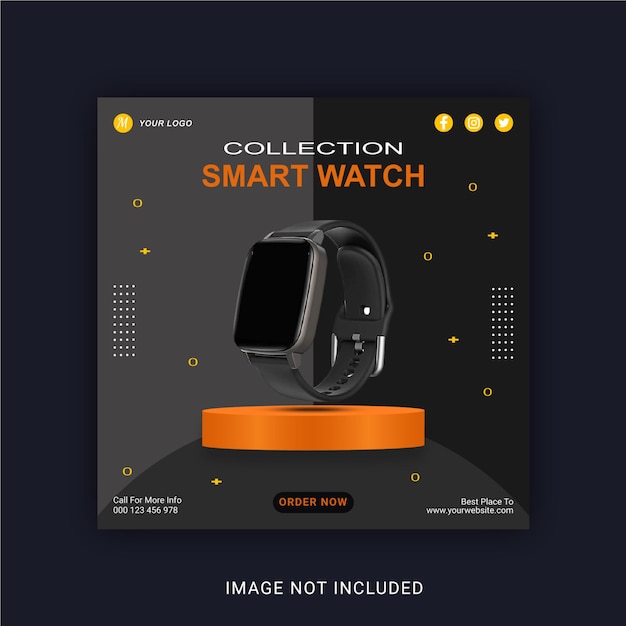 Vetor coleção modelo de banner pós instagram em mídia social smart watch