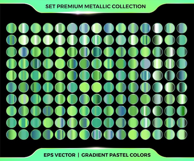 Coleção moderna colorida de gradiente de metal verde com paletas de metal pastel