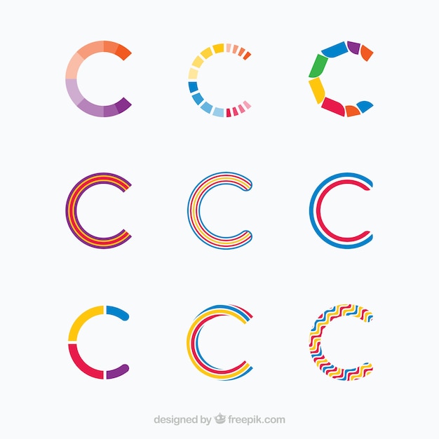 Coleção multicolor do logotipo da letra c