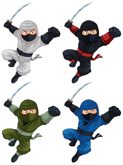 Coleção ninja jumping e brandindo espadas