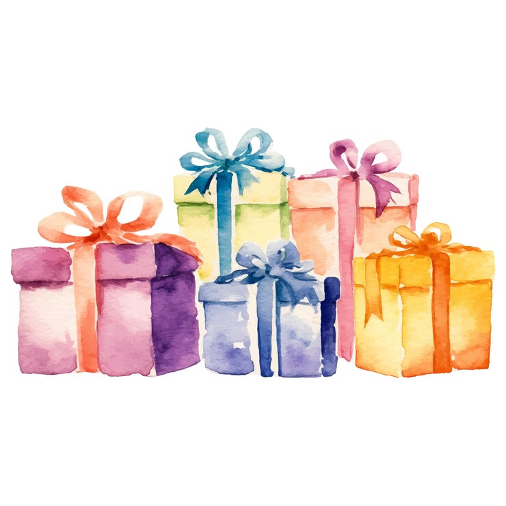 Vetor coleção pintada em aquarela vetorial de caixas de presente elementos de design de férias desenhados à mão isolados no fundo branco