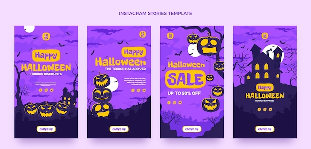 Vetor coleção plana de histórias do instagram de halloween