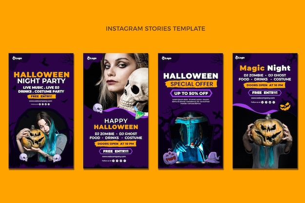 Vetor coleção plana de histórias do instagram de halloween