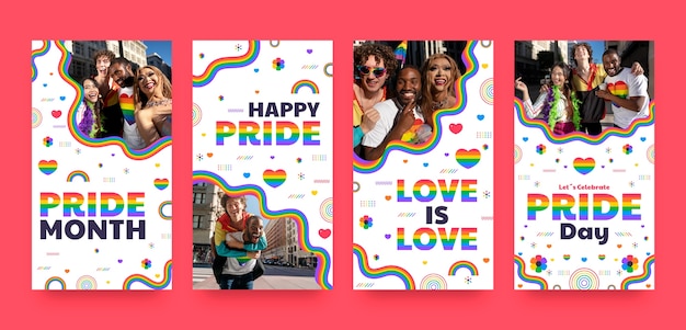 Coleção plana de histórias do instagram para celebração do mês do orgulho