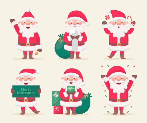 Coleção plana de personagens do papai noel