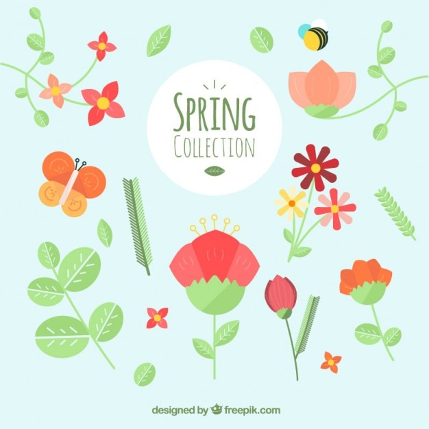 Vetor coleção primavera floral desenhado mão