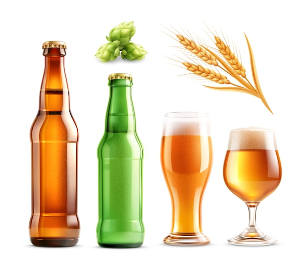 Coleção realista de conjuntos de elementos de cerveja