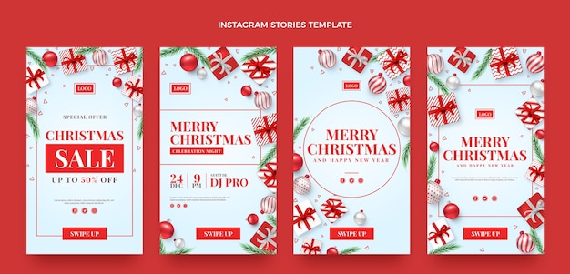 Coleção realista de histórias de instagram de natal