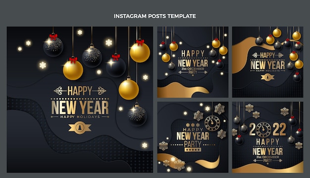Coleção realista de postagens do Instagram de ano novo