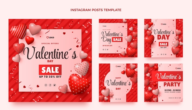 Coleção realista de postagens do Instagram do Dia dos Namorados