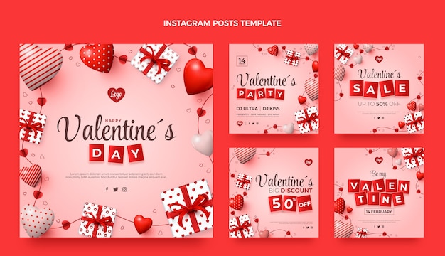 Coleção realista de postagens do Instagram do Dia dos Namorados