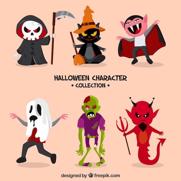 Coleção temática de halloween de seis personagens