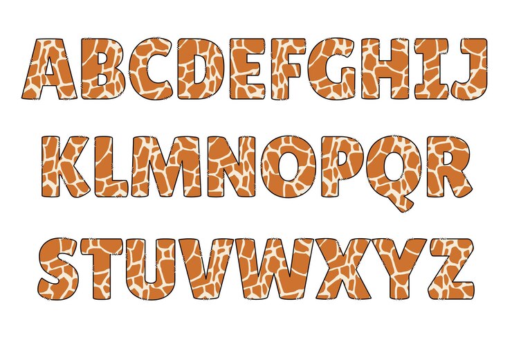 Coleção versátil de ilustrações de letras Doodle de Girafa a cores