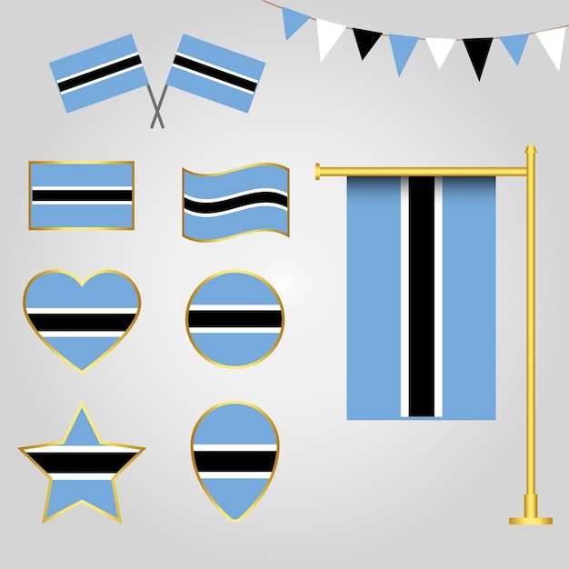 Vetor coleção vetorial de emblemas e ícones da bandeira de botswana em ilustração de formas diferentes botswana