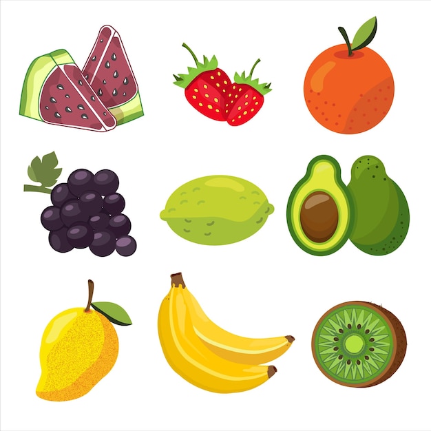 Coleção vetorial de frutas isoladas no fundo branco