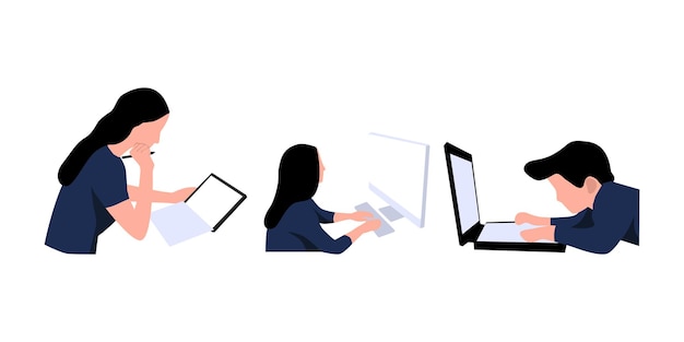 coleção vetorial de ilustrações de pessoas trabalhando em um computador ou laptop